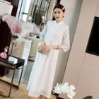 3/4-sleeve Traditional Chinese Embroidered Midi Dress