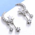 925 Sterling Silver Rhinestone Moon & Star Dangle Earring 1 Pair - 925 Silver - Silver - One Size