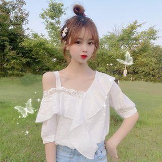 Asymmetric Off-shoulder Chiffon Blouse White - One Size