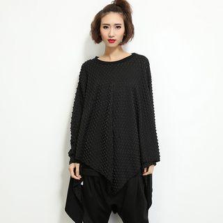 Asymmetric Hem Long-sleeve T-shirt Black - One Size