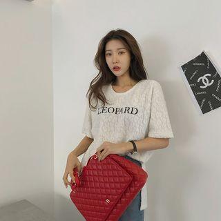 Leopard Lettered Textured T-shirt