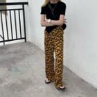 Irregular Hem Short-sleeve T-shirt / Flower Print Wide-leg Pants