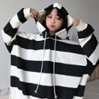 Long-sleeve Striped Hooded Sweater
