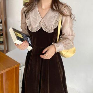 Ruffle Trim Collar Panel Midi A-line Dress