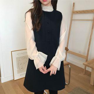 Frill Collar Chiffon Blouse / Pinafore Dress
