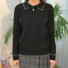 Contrast-trim Knit Top With Brooch