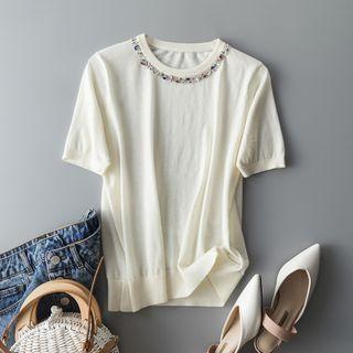 Short-sleeve Gemstone Knit Top