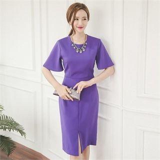 Short-sleeve Slit-front Sheath Dress