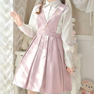 Rabbit Ear Accent Hooded Capelet / Midi A-line Overall Dress