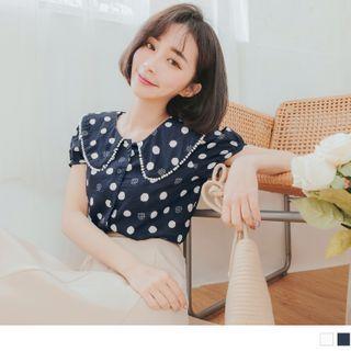 Crochet Trim Dotted Short-sleeve Blouse