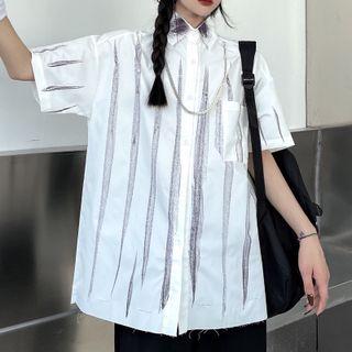 Short-sleeve Polo-collar Tie-dye Shirt