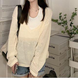 Halter-neck Top / Pointelle Knit Top