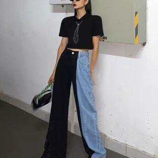 Panel Wide-leg Denim Pants