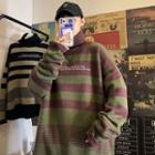 Turtleneck Striped Lettering Sweater