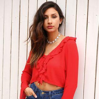 Long-sleeve Ruffle Lace-up Blouse