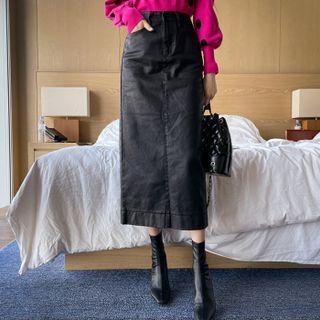 Napped Coated Long Pencil Skirt