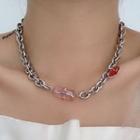 Faux Crystal Alloy Choker Necklace - Red & Pink Rhinestone - Silver - One Size