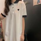 Contrast Collar Heart Embroidered Mini A-line Polo Dress
