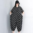 Short-sleeve Dotted Cropped Jumpsuit Black - One Size