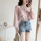 Flower Embroidered Shirt Pink - One Size