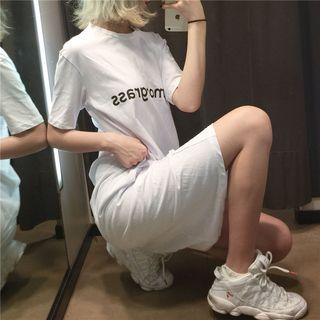 Short-sleeve Lettering Cut Out Long T-shirt White - One Size