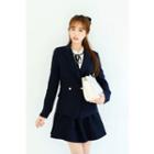 Faux-pearl Button Double-breasted Blazer