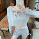 Cutout Long-sleeve Top / Plain Slim-fit Shorts