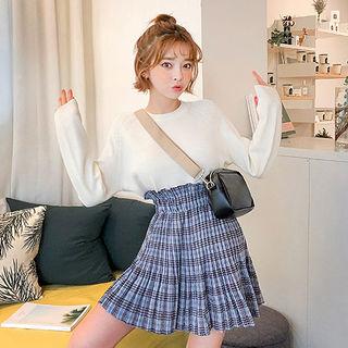 Paperbag-waist Plaid A-line Miniskirt