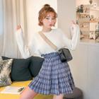 Paperbag-waist Plaid A-line Miniskirt