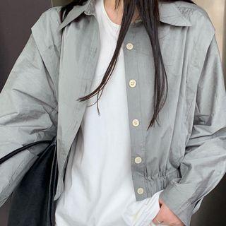 Cropped Button-up Jacket Gray - One Size