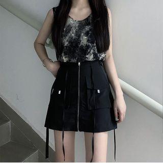 Dye Print Tank Top / Pocket Detail Mini A-line Skirt