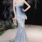 Strapless Sequined Sheath Evening Gown