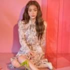 Long-sleeve Floral A-line Dress As Shown In Figure - One Size