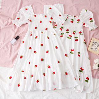 Embroidered Smocked A-line Dress
