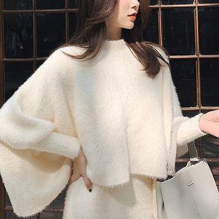 Set: Mock Neck Sweater + Sleeveless Midi Knit Dress
