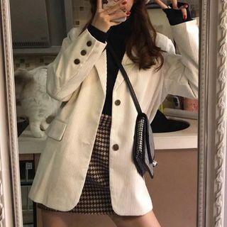 Plain Blazer / A-line Skirt / Long-sleeve Top / Set