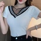 Mesh Panel Short-sleeve Top / Lace-up High-waist Hot Pants