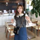 Tie-neck Houndstooth-panel Blouse