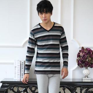 Striped V-neck Slim-fit Long-sleeve Top