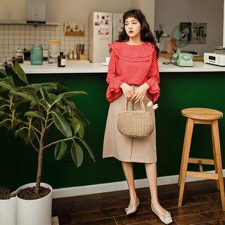 Set: Dotted Blouse + Midi Skirt
