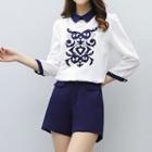Set: Embroidered Collared 3/4 Sleeve Top + Wide Leg Shorts