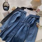 Long-sleeve Round Neck Denim Dress