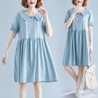 Plaid Round-neck Short-sleeve Dress