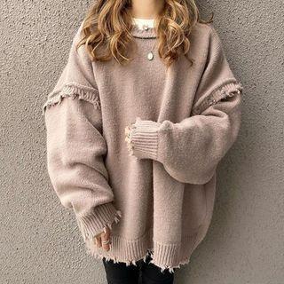 Frayed Sweater Khaki - One Size