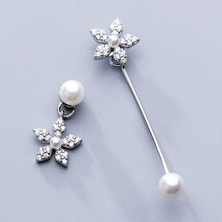 925 Sterling Silver Faux Pearl Flower Dangle Earring 1 Pair - Silver - One Size