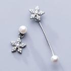 925 Sterling Silver Faux Pearl Flower Dangle Earring 1 Pair - Silver - One Size