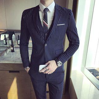 Suit Set: Striped Blazer + Dress Vest + Dress Pants