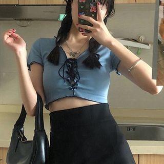 Tie-back Cropped Short-sleeve Top