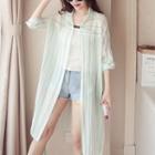 Long-sleeve Tie-waist Striped Shirtdress