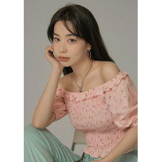 Smocked Floral Crop Blouse Pink - One Size
